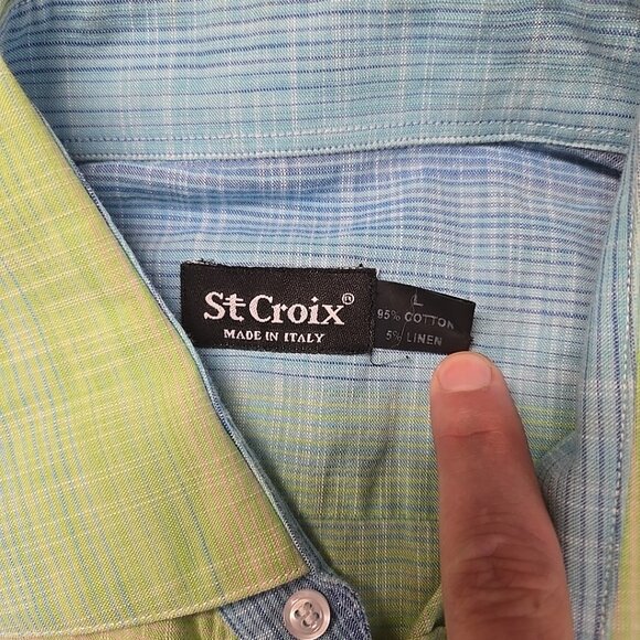St. Croix Linen Blend Shirt Mens Size Large Rainbow Gradient Made in Italy - Picture 6 of 7